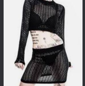 Killstar fishnet long sleeve crop top with skirt